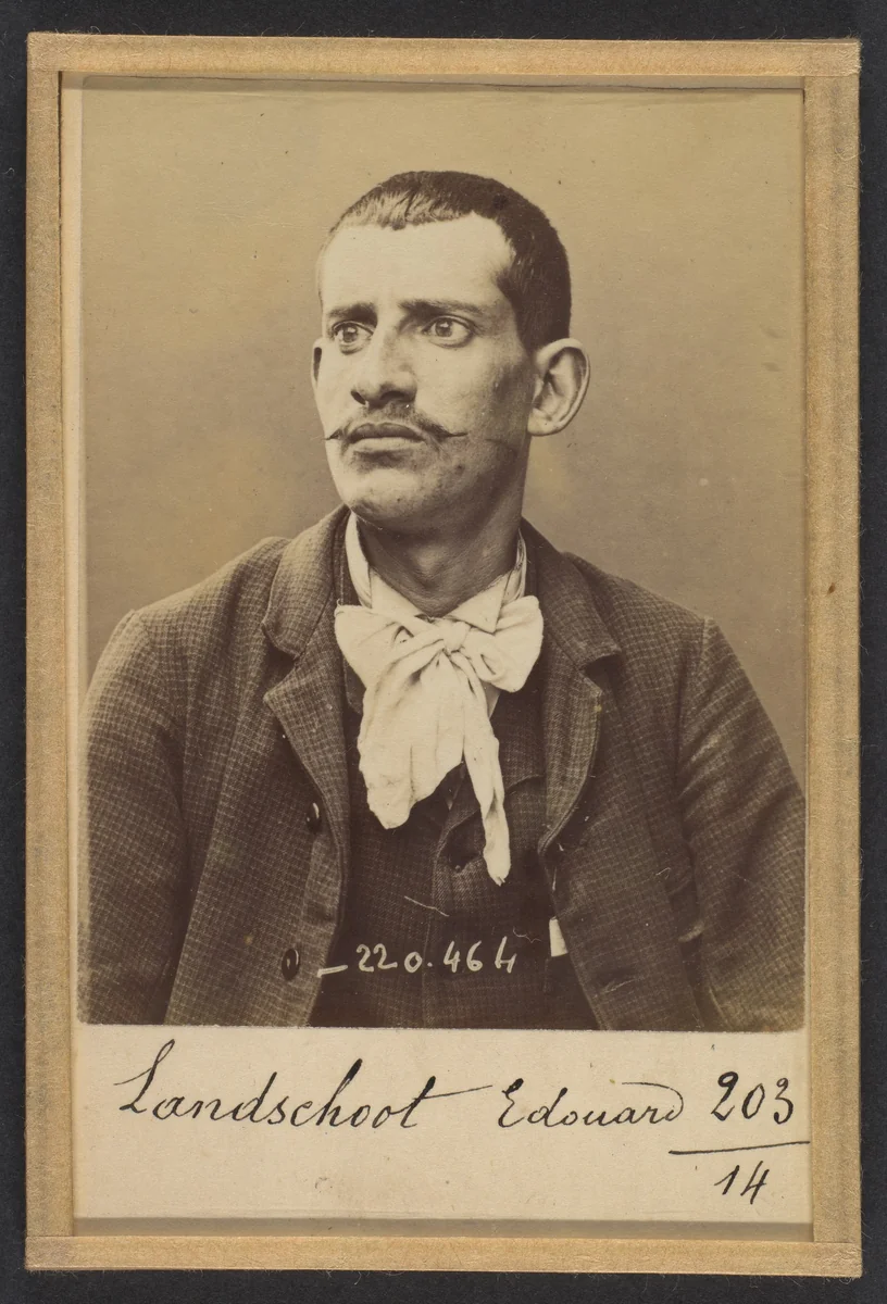 Landschoot. Edouard. 27 ans, né le 6/8/67 à Paris. Bijoutier. Anarchiste. 2/7/94. by Alphonse Bertillon, photograph, 1894