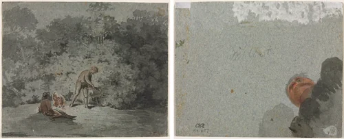 Faggot Gatherer (recto) Study of a Head seen from Below (verso) by Francisque Millet, drawing, 1642-1679