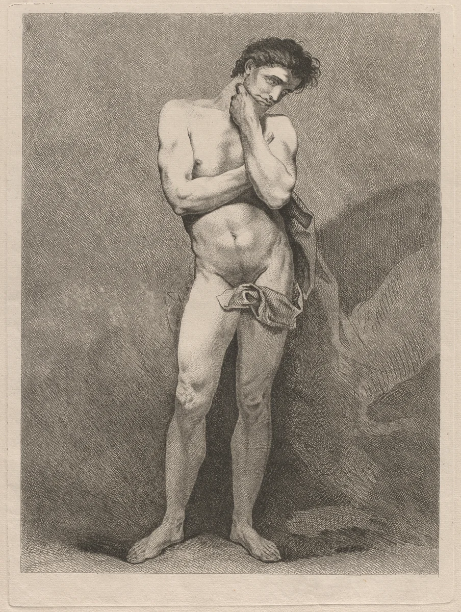 Standing Man in Pensive Pose by Carle van Loo, print, 1738-1748