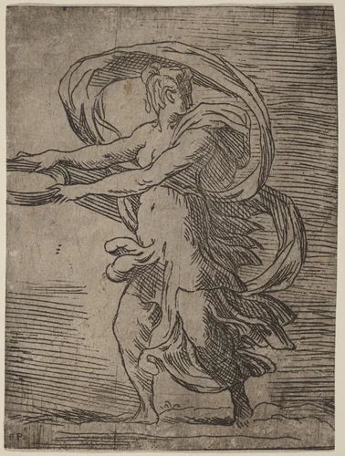 Woman Carrying a Tray by Master F. P., print, 1527-1530