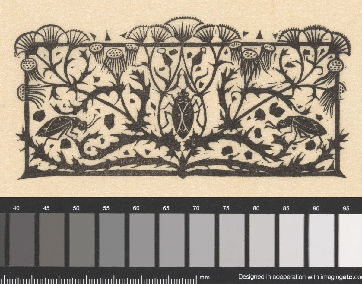 Titelhoofd met kevers en distels by Gerrit Willem Dijsselhof, print, 1893