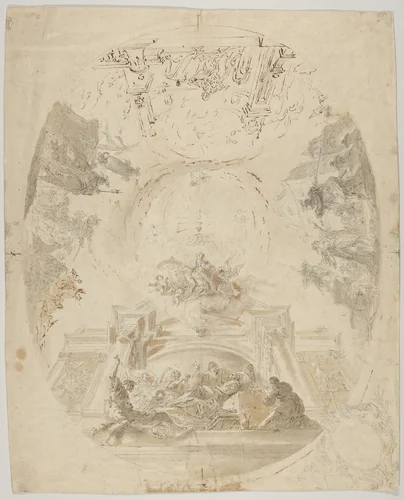 Design for a ceiling fresco with scenes from the life of Saint Barbara by Johann Baptist Enderle, drawing, 1745-1798
