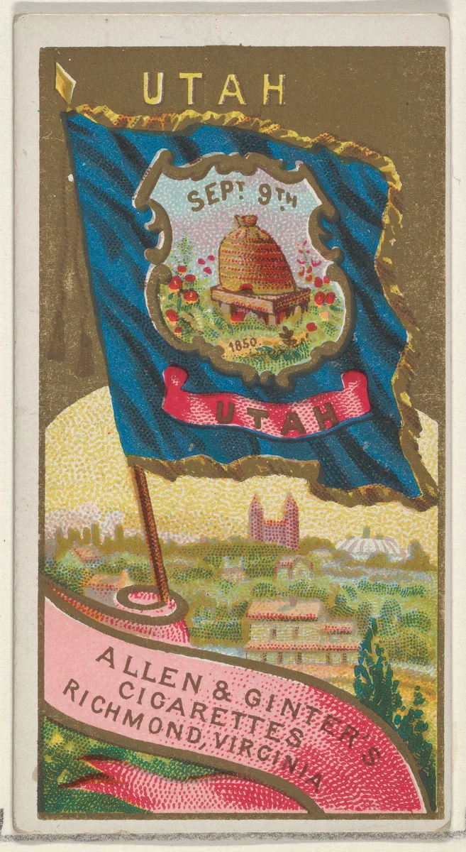 Utah, from Flags of the States and Territories (N11) for Allen & Ginter Cigarettes Brands by Allen & Ginter, print, 1888