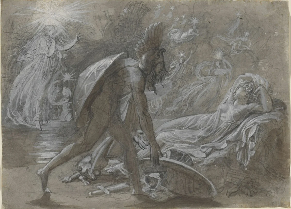 Fingal Mourning Over the Body of Malvina, from Ossian's Berrathon by Anne-Louis Girodet, drawing, 1810