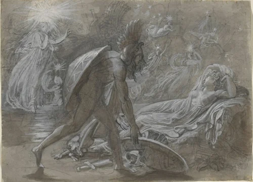 Fingal Mourning Over the Body of Malvina, from Ossian's Berrathon by Anne-Louis Girodet, drawing, 1810