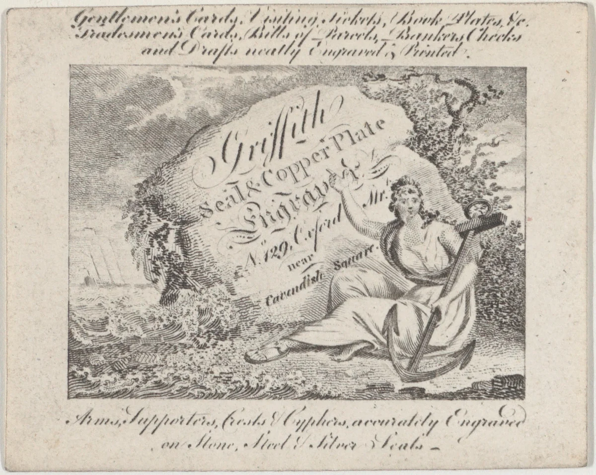 Trade Card for Robert Griffith, Seal and Copper Plate Engraver by anonymous, print, 1700-1800