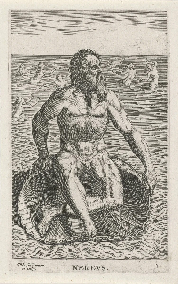 Zeegod Nereus by Unknown, print, 1586