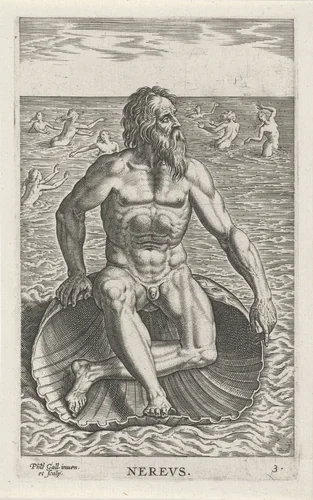 Zeegod Nereus by Unknown, print, 1586
