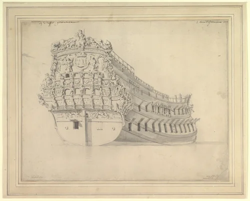 The French Vessel "Courtisan" by Willem van de Velde II, drawing, 1648-1707