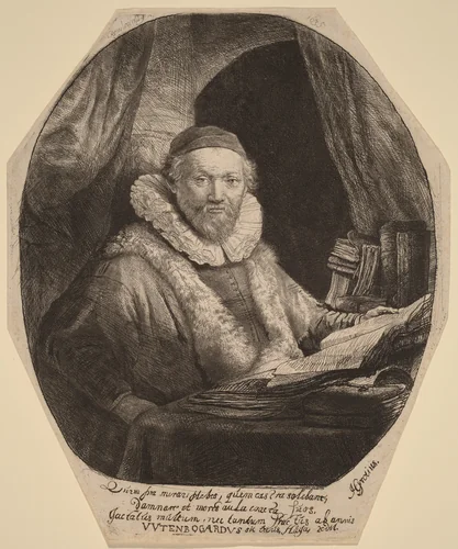 Jan Uytenbogaert by Rembrandt van Rijn, print, 1635