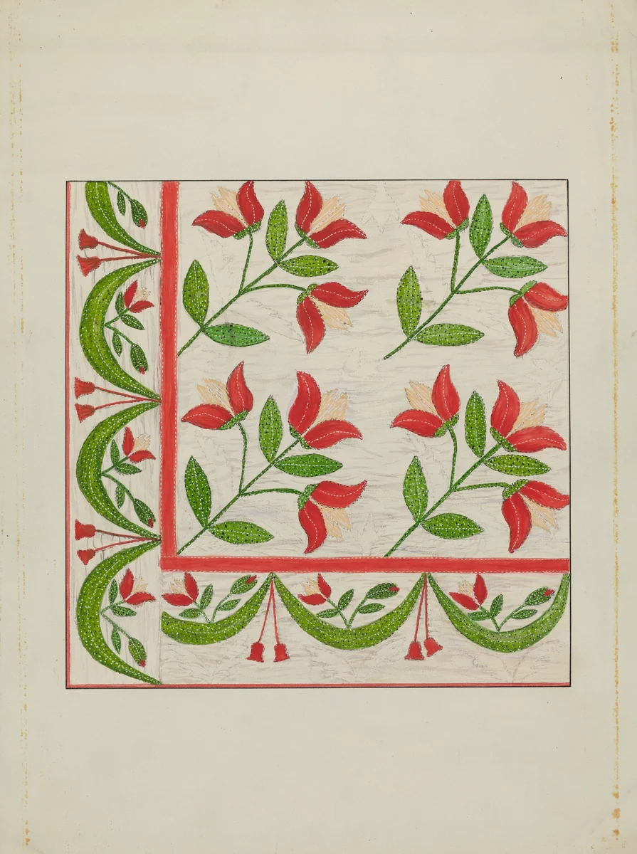 Quilt - Appliqued in Bellflower Design by Margaret Linsley, index of american design, 1937