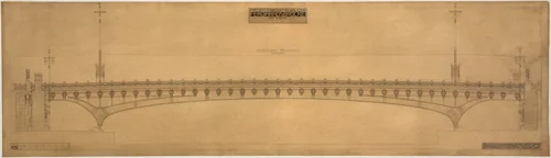 Ferdinandsbrücke Project, Vienna, Austria (Elevation, preliminary version) by Otto Wagner, architecture, 1896