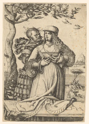 Landsknecht omarmt een vrouw by Unknown, print, 1504-1536