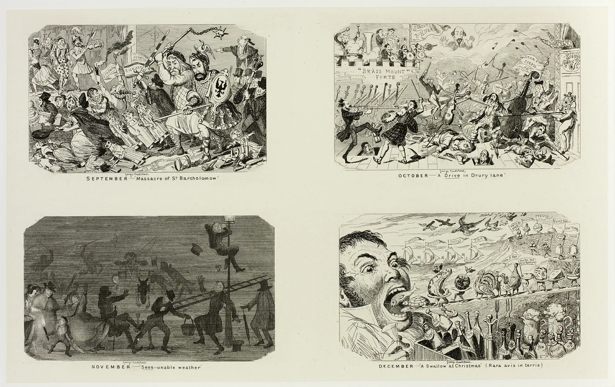 September - "Massacre of St. Bartholomew" from George Cruikshank's Steel Etchings to The Comic Almanacks: 1835-1853 (top left) by George Cruikshank, print, 1841