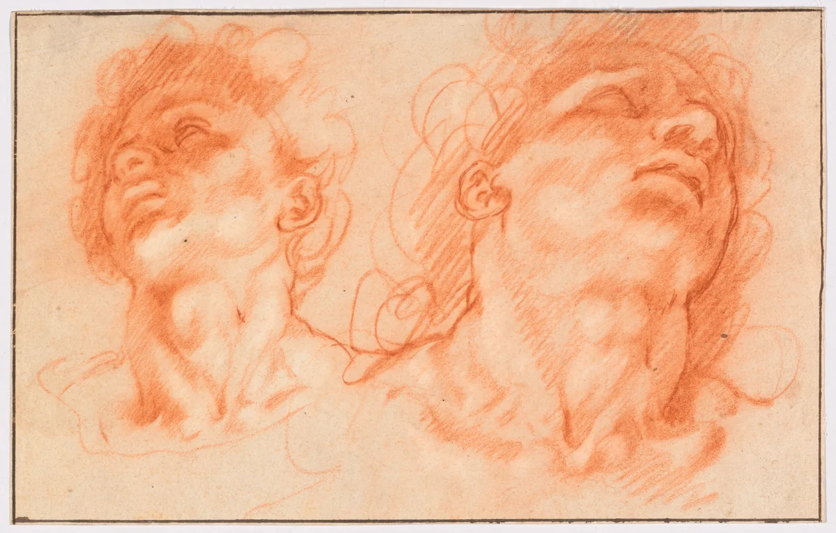 Two Male Heads after the Antique, the Sons of Laocoön by Hendrick Goltzius, drawing, 1600-1610