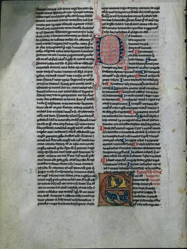 Leaf from a Bible: Initial E: Entwined Lions and Serpents (1 of 2 Excised Leaves) by Unknown, manuscript, 1220-1255
