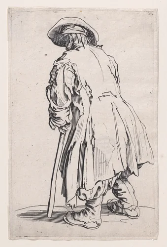 La Vieux Mendiant a une Seule Béquille (The Old Beggar with Only One Crutch), from "Les Gueux suite appelée aussi Les Mendiants, Les Baroni, ou Les Barons" (The Beggars, also called the Barons) by Jacques Callot, print, 1618-1628