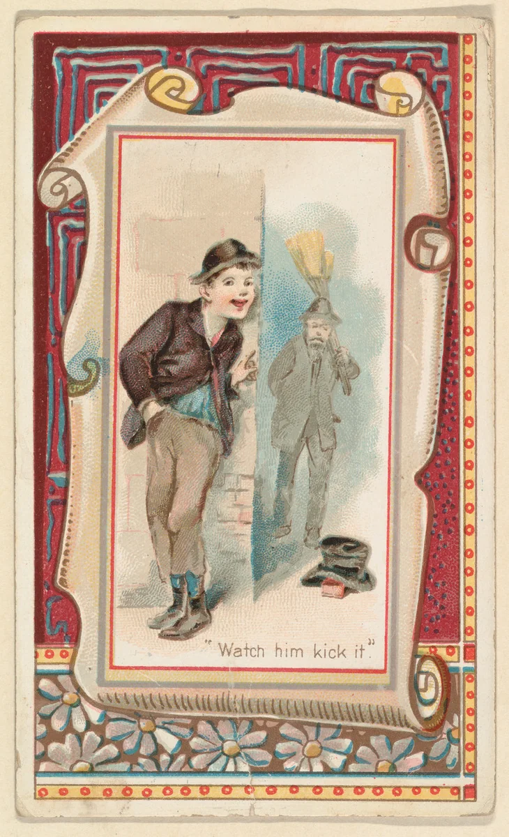 "Watch him kick it," from the Terrors of America set (N136) issued by Duke Sons & Co. to promote Honest Long Cut Tobacco by W. Duke, Sons & Co., print, 1888-1889