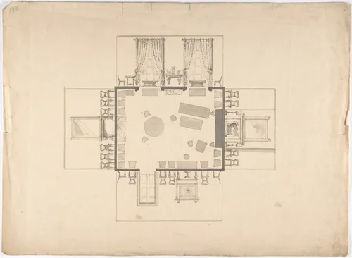 Plan and Elevations of a Room by anonymous, drawing, 1800-1850