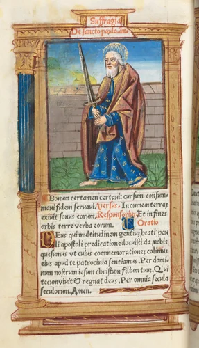 Printed Book of Hours (Use of Rome): fol. 99v, St. Paul by Guillaume Le Rouge, book, 1510