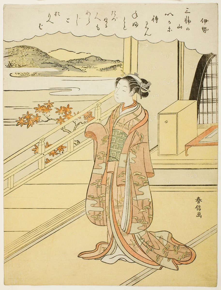 Ise, from an untitled series of Thirty-six Immortal Poets by Suzuki Harunobu (鈴木春信), print, 1762-1773