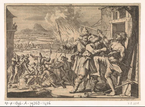Wreedheden tegen de bevolking in Neder-Oostenrijk begaan door Poolse kozakken in dienst van de keizer, 1620 by Jan Luyken, print, 1698
