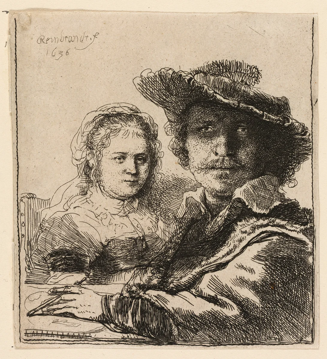Self-Portrait with Saskia by Rembrandt van Rijn, print, 1636