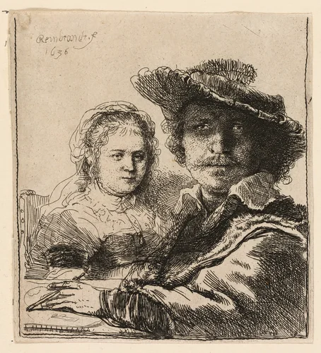 Self-Portrait with Saskia by Rembrandt van Rijn, print, 1636