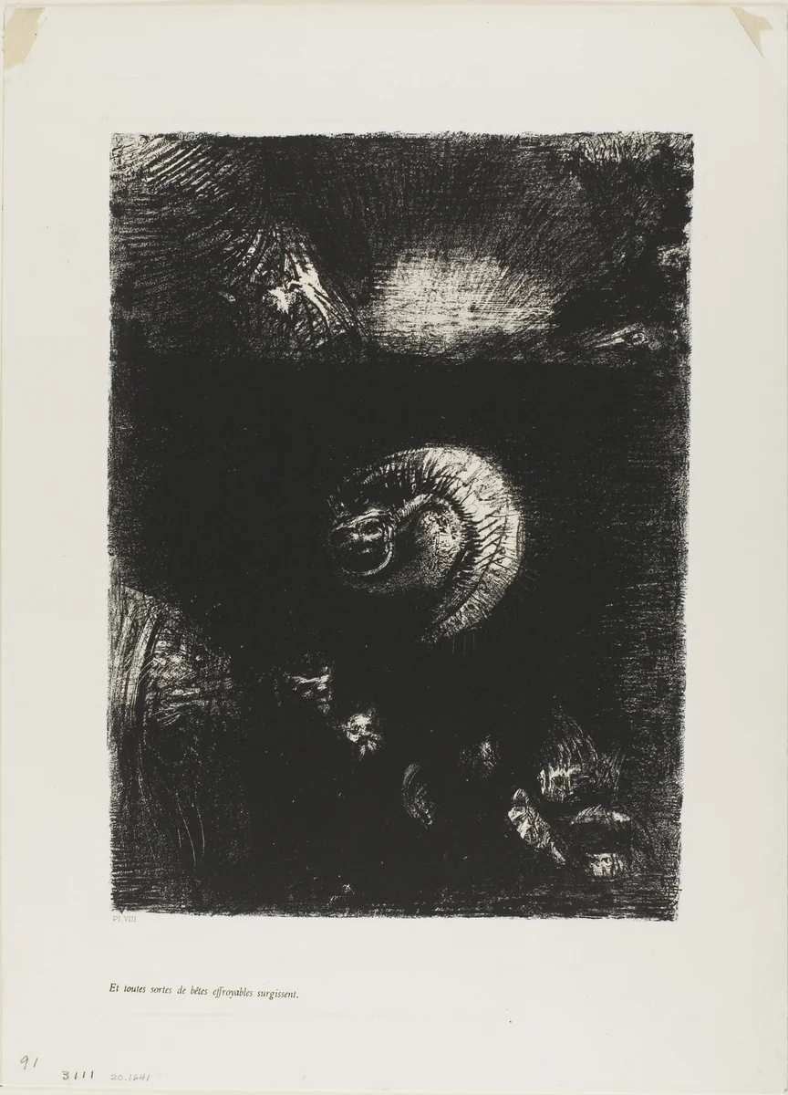 And All Manner of Frightful Creatures Arise, plate 8 of 10 by Odilon Redon, print, 1888