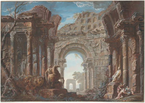 Architectural Capriccio with a Monumental Arch by Jean Nicolas Servandoni, drawing, 1705-1766