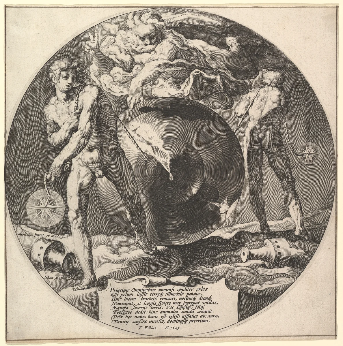 God Creating Heaven and Earth, title page from "The Creation of the World" by Jan Muller, print, 1589