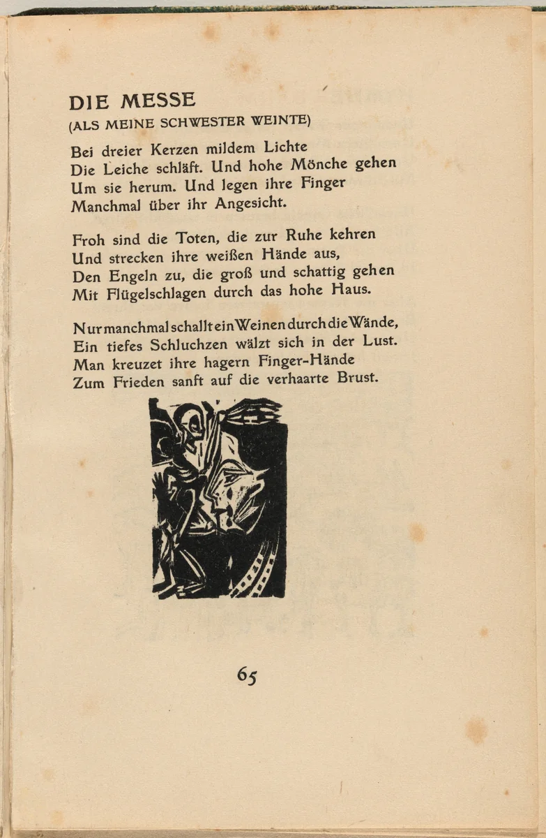 Die Messe (The Mass) (in-text plate) from mock-up of Georg Heym: Umbra Vitae (Georg Heym: Shadow of Life) by Ernst Ludwig Kirchner, volume, 1912-1922