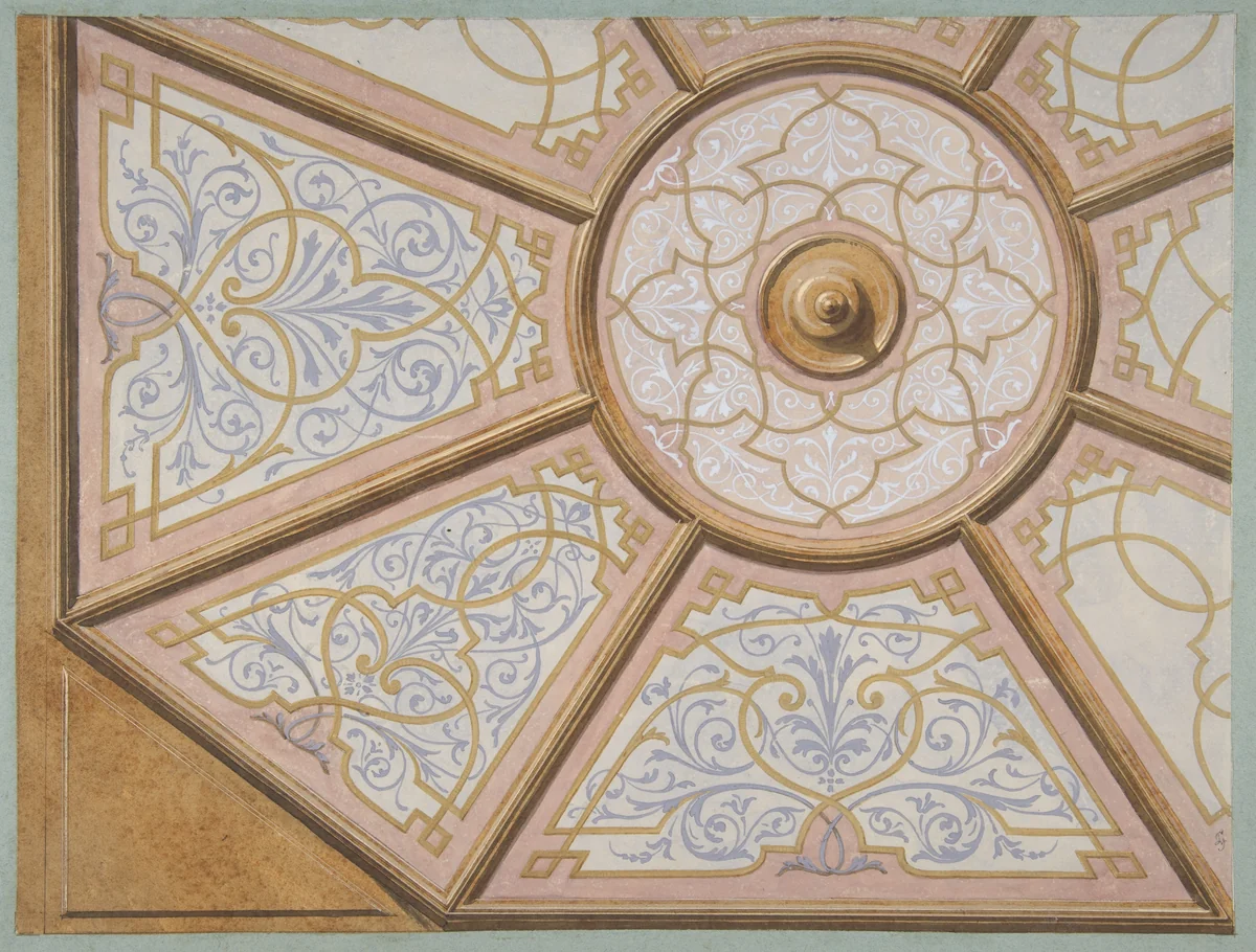Design for the painted decoration of a ceiling by Jules-Edmond-Charles Lachaise, drawing, 1830-1897