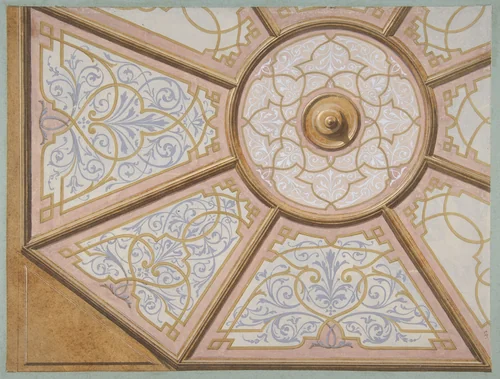 Design for the painted decoration of a ceiling by Jules-Edmond-Charles Lachaise, drawing, 1830-1897