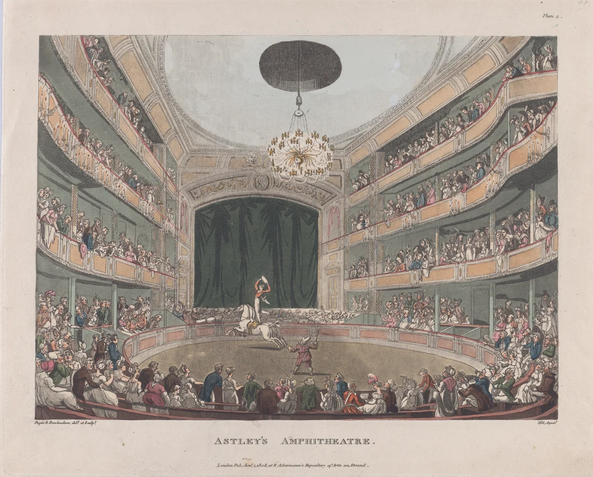 Astley's Amphitheatre by Thomas Rowlandson, print, 1808