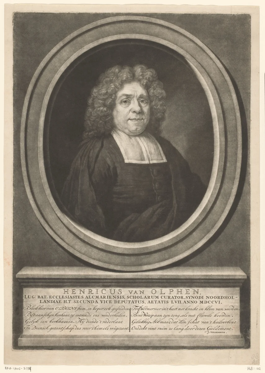 Portret van Henricus van Olphen by Jacob Gole, print, 1706