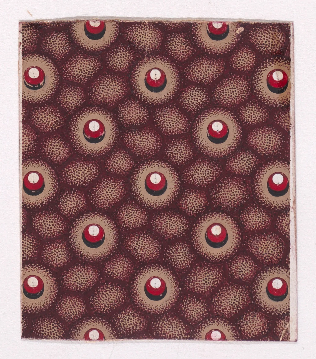 Textile Design with Alternating Pearls over an Abstrack Honeycomb Pattern by anonymous, drawing, 1840