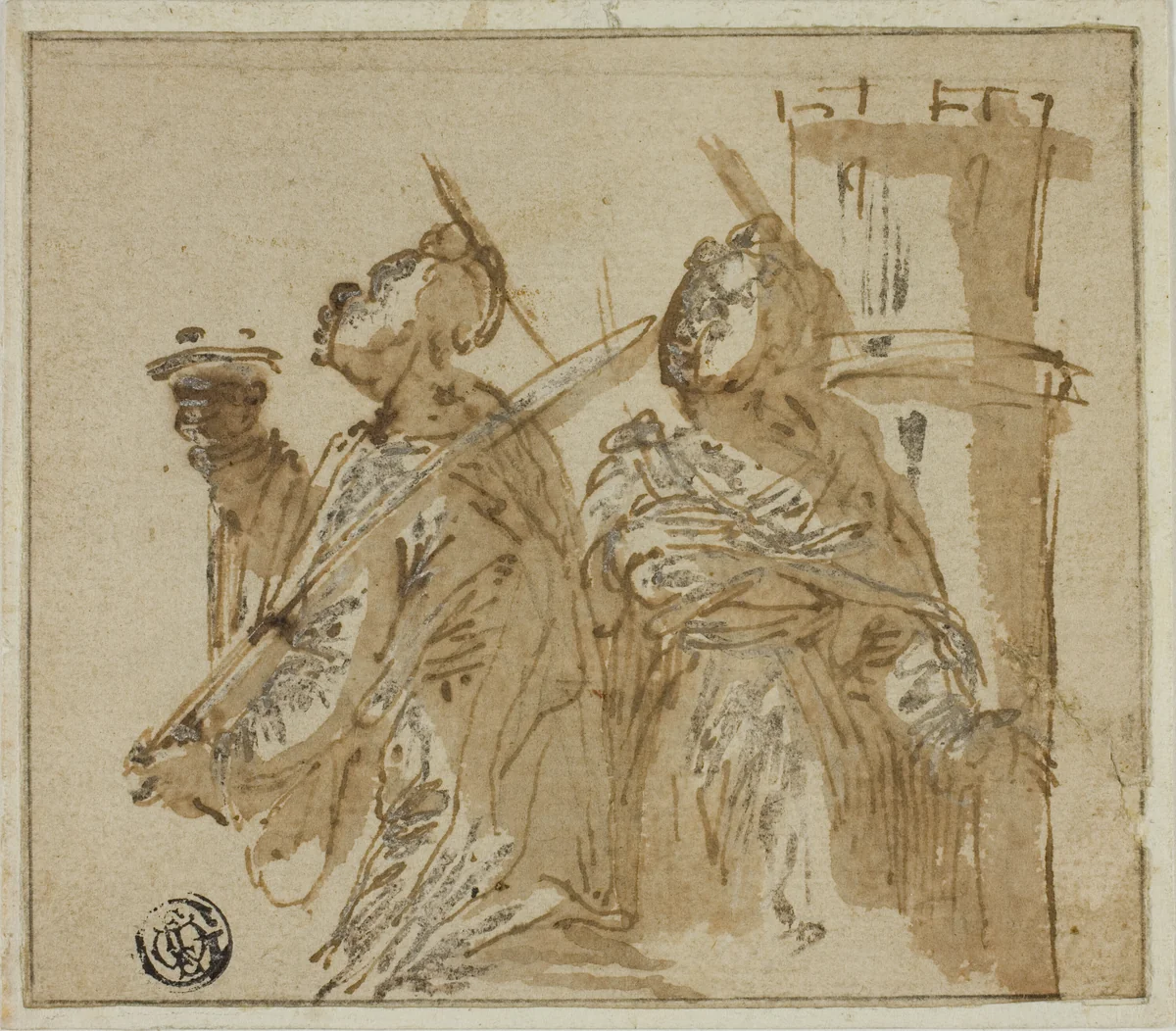 Saints Lucy and Barbara by Unknown Artist, drawing, 1500-1599