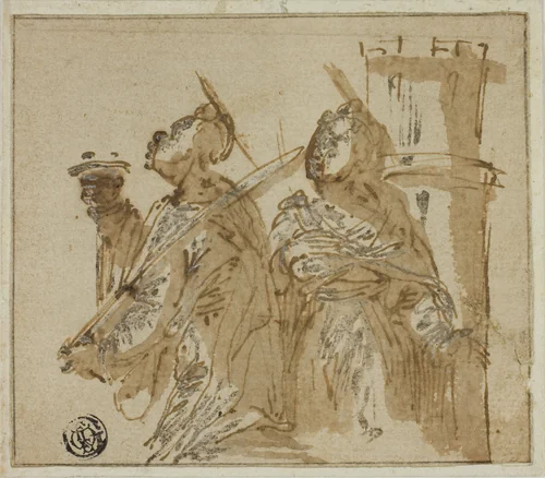 Saints Lucy and Barbara by Unknown Artist, drawing, 1500-1599