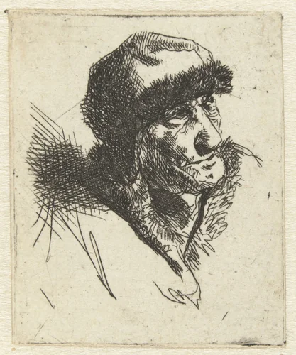 Oude vrouw met bontmuts by Cornelis Pietersz. Bega, print, 1642-1664