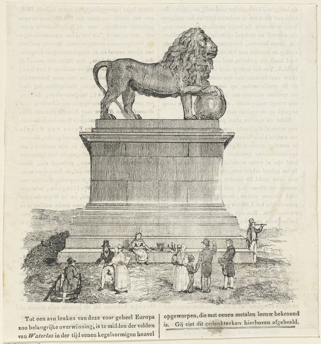 Monument voor de Slag bij Waterloo, 18 juni 1815, te Braine l' Alleu by anonymous, print, 1826-1899