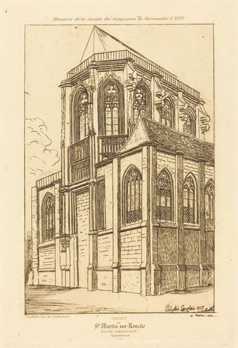 Chevet de St. Martin-sur-Renelle (The Apsis of the Church of St. Martin-sur-Renelle) by Charles Meryon; Polycles Langlois; Auguste Delâtre, print, 1860