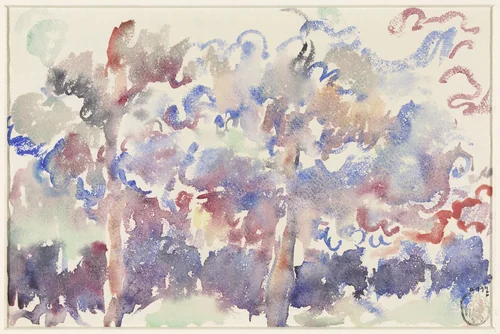 Landschap, Boitsfort, met bloeiende fruitbomen by Rik Wouters, drawing, 1892-1916