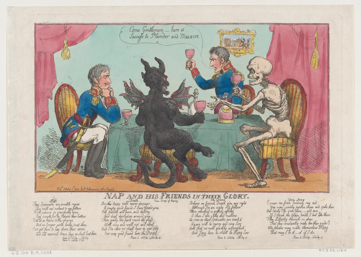 Nap and His Friends in their Glory by Thomas Rowlandson, print, 1808