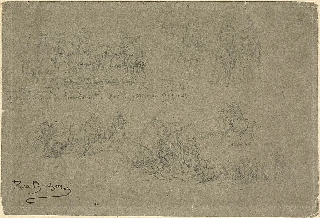 Chief Returning from a Bison Hunt and other Studies by Rosa Bonheur, drawing, 1885-1895