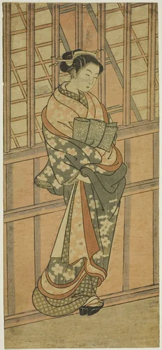 Courtesan Standing in Front of a Barred Window by Ishikawa Toyonobu, print, 1760-1770