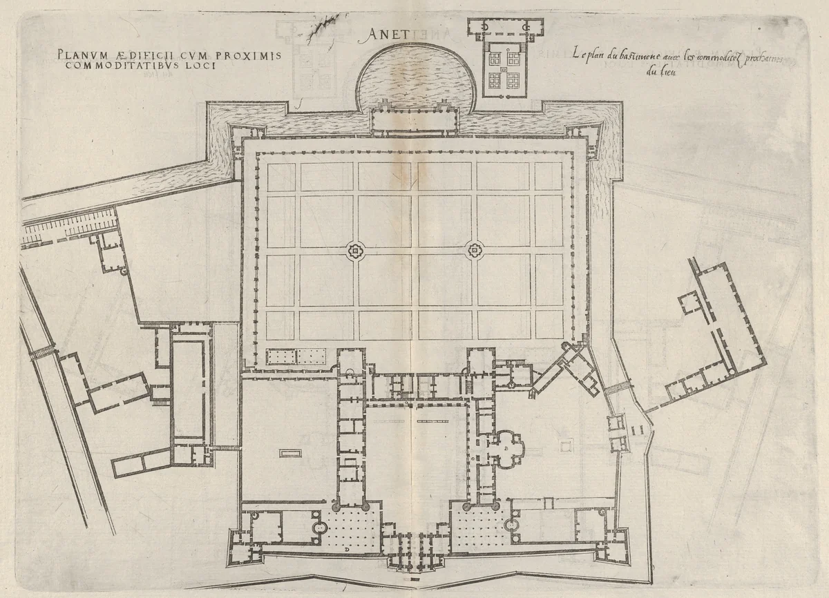 Floorplan of Chateau d'Anet, from "Les plus excellents bastiments de France" by Jacques Androuet du Cerceau, print, 1607
