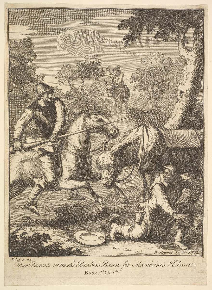 The Adventure of Mambrino's Helmet (Six Illustrations for Don Quixote) by William Hogarth, print, 1756