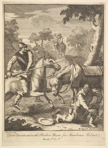 The Adventure of Mambrino's Helmet (Six Illustrations for Don Quixote) by William Hogarth, print, 1756