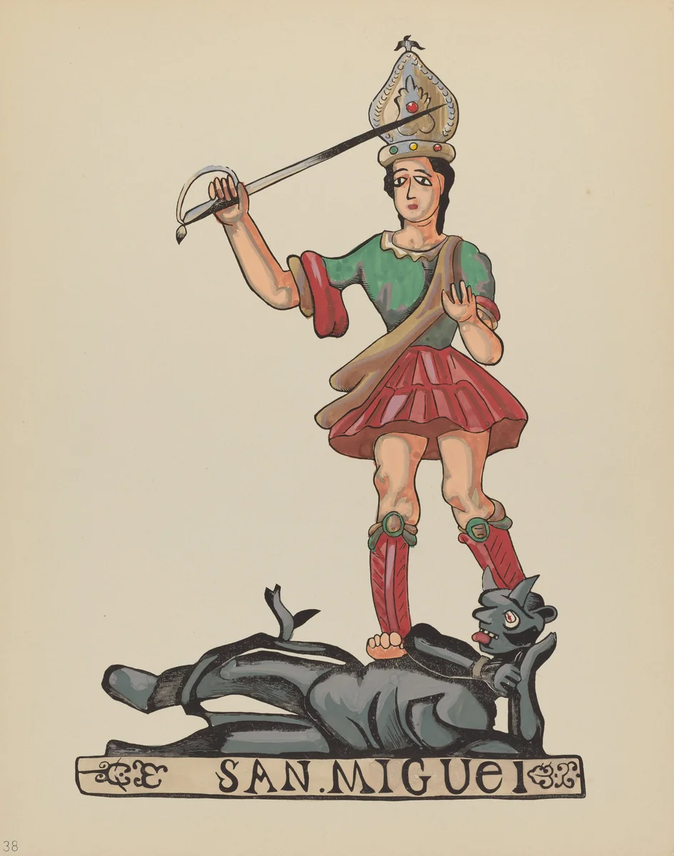 Plate 38: St. Michael: From Portfolio "Spanish Colonial Designs of New Mexico by American 20th Century, index of american design, 1935-1942